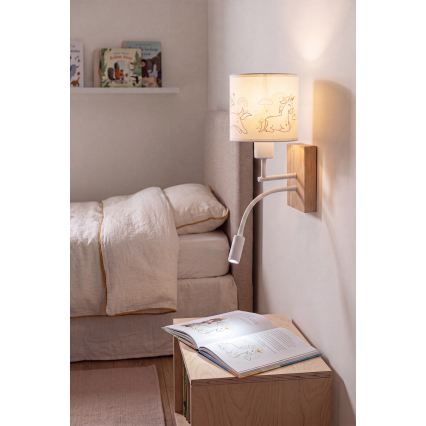 Brilagi - LED fleksibel børnevæglampe BOBO WOOD 1xE27/25W/230V + LED/3W eg/hvid/enhjørninge