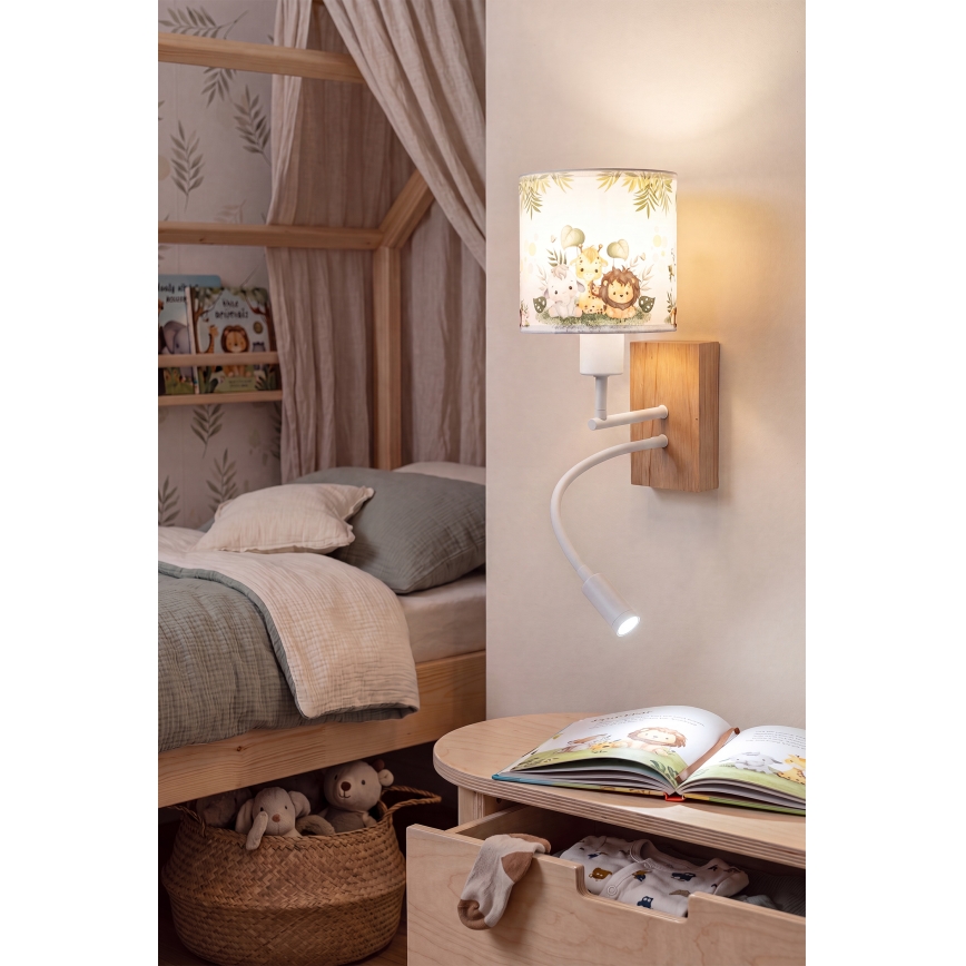 Brilagi - LED fleksibel væglampe til børn BOBO WOOD 1xE27/25W/230V + LED/3W eg/hvid/grøn/jungle