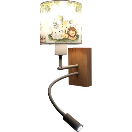 Brilagi - LED fleksibel væglampe til børn BOBO WOOD 1xE27/25W/230V + LED/3W eg/hvid/grøn/jungle