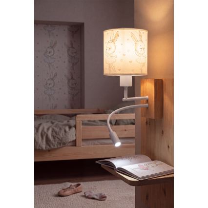 Brilagi - LED fleksibel væglampe til børn BOBO WOOD 1xE27/25W/230V + LED/3W eg/hvid/kaniner