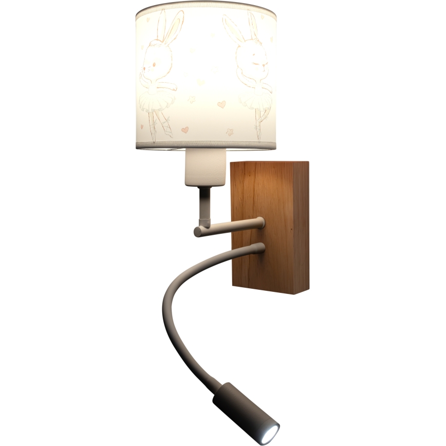 Brilagi - LED fleksibel væglampe til børn BOBO WOOD 1xE27/25W/230V + LED/3W eg/hvid/kaniner