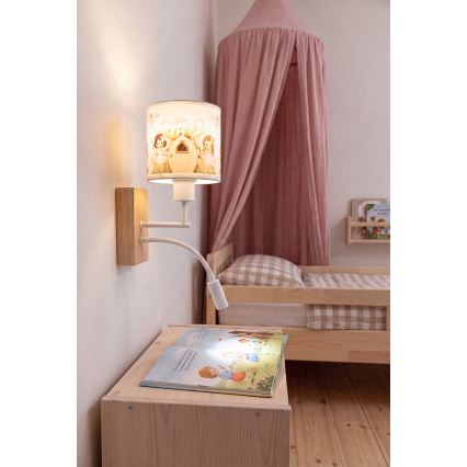 Brilagi - LED fleksibel væglampe til børn BOBO WOOD 1xE27/25W/230V + LED/3W eg/hvid/lyserød/feer