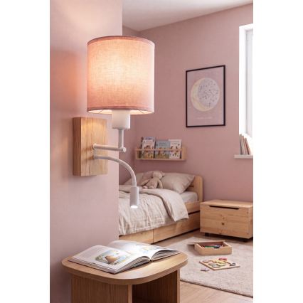 Brilagi - fleksibel LED-væglampe BOBO WOOD 1xE27/25W/230V + LED/3W eg/hvid/rosa