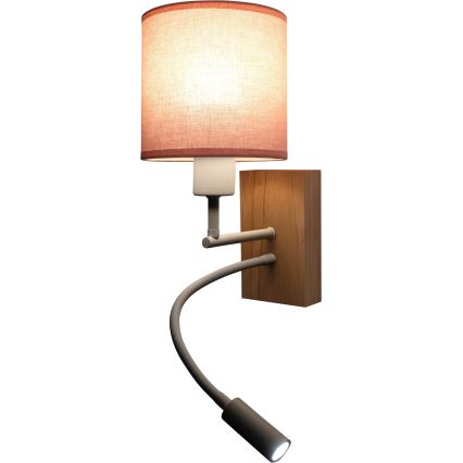Brilagi - fleksibel LED-væglampe BOBO WOOD 1xE27/25W/230V + LED/3W eg/hvid/rosa