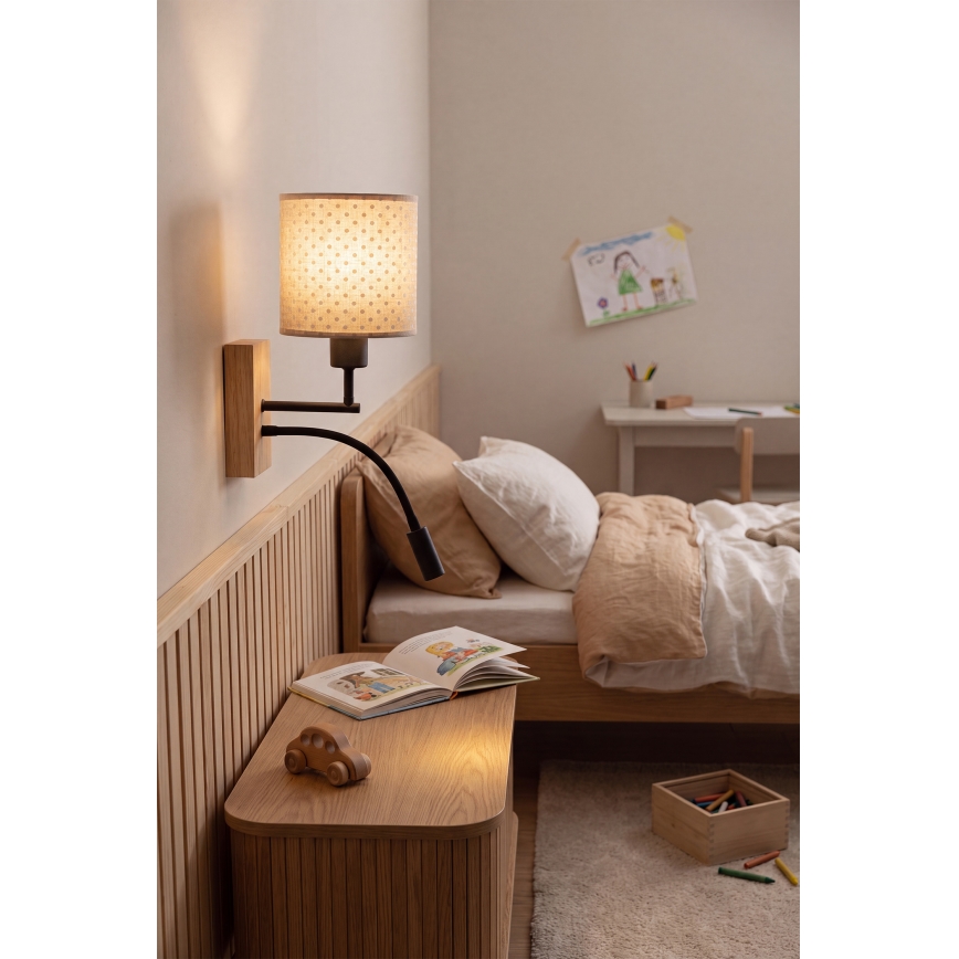 Brilagi - LED fleksibel væglampe til børn BOBO WOOD 1xE27/25W/230V + LED/3W eg/sort/beige/prikker