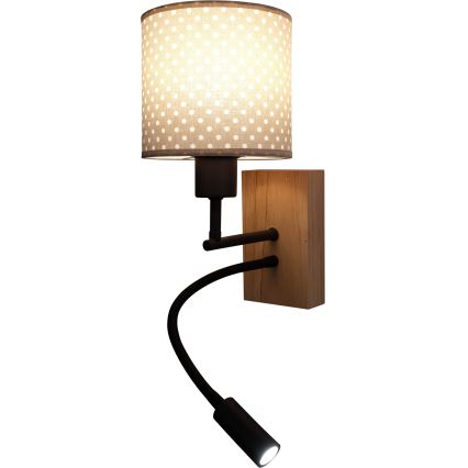 Brilagi - LED fleksibel væglampe til børn BOBO WOOD 1xE27/25W/230V + LED/3W eg/sort/beige/prikker