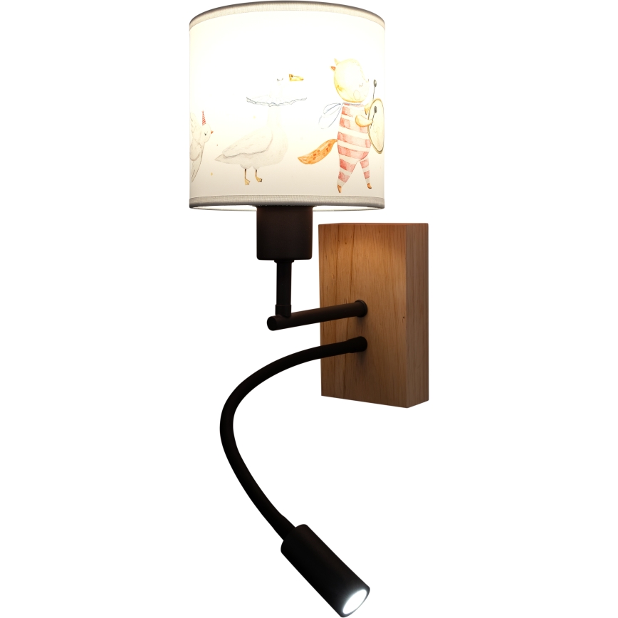 Brilagi - LED fleksibel væglampe til børn BOBO WOOD 1xE27/25W/230V + LED/3W eg/sort/hvid/dyremotiver