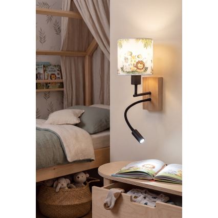 Brilagi - Fleksibel LED-væglampe til børn BOBO WOOD 1xE27/25W/230V + LED/3W eg/sort/hvid/grøn/jungle
