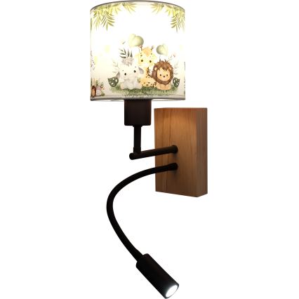 Brilagi - Fleksibel LED-væglampe til børn BOBO WOOD 1xE27/25W/230V + LED/3W eg/sort/hvid/grøn/jungle