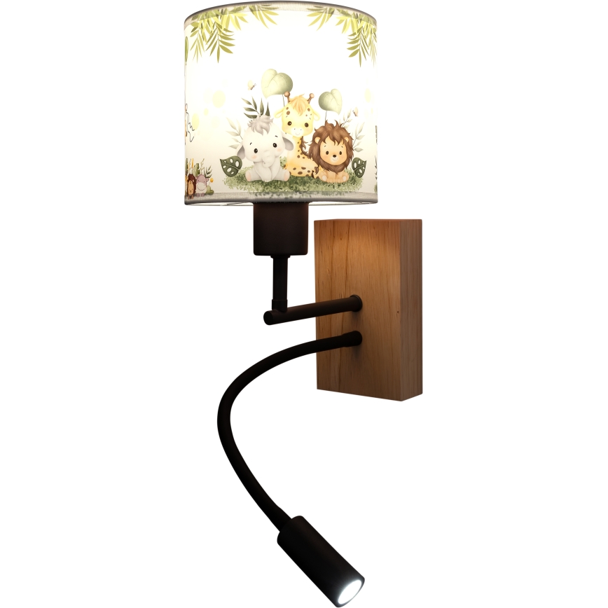 Brilagi - Fleksibel LED-væglampe til børn BOBO WOOD 1xE27/25W/230V + LED/3W eg/sort/hvid/grøn/jungle