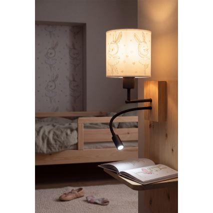 Brilagi - LED fleksibel væglampe til børn BOBO WOOD 1xE27/25W/230V + LED/3W eg/sort/hvid/kaniner