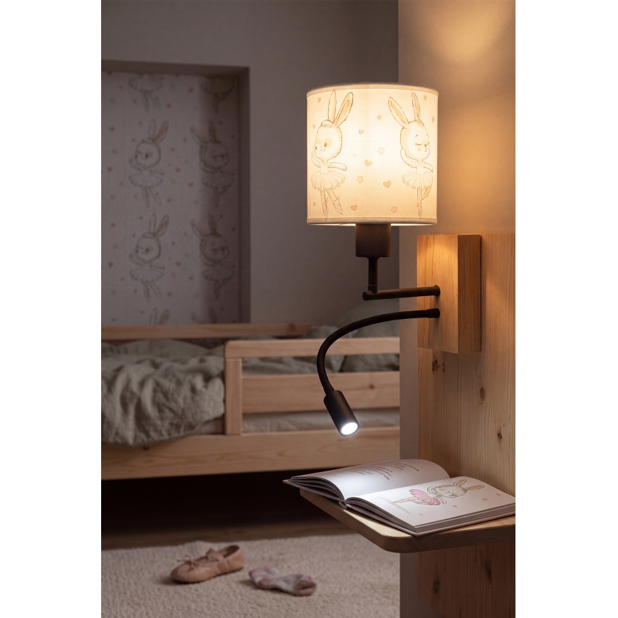Brilagi - LED fleksibel væglampe til børn BOBO WOOD 1xE27/25W/230V + LED/3W eg/sort/hvid/kaniner