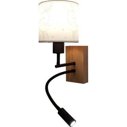 Brilagi - LED fleksibel væglampe til børn BOBO WOOD 1xE27/25W/230V + LED/3W eg/sort/hvid/kaniner