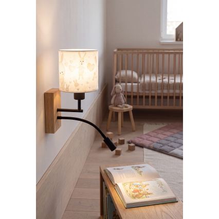 Brilagi - LED fleksibel væglampe til børn BOBO WOOD 1xE27/25W/230V + LED/3W eg/sort/hvid/kaniner