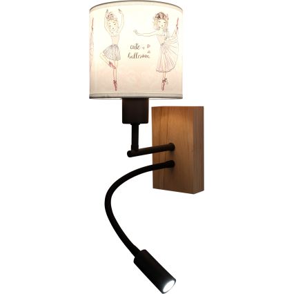 Brilagi - LED Fleksibel børnevæglampe BOBO WOOD 1xE27/25W/230V + LED/3W eg/sort/hvid/lyserød/balletsko