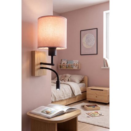 Brilagi - LED-fleksibel væglampe BOBO WOOD 1xE27/25W/230V + LED/3W eg/sort/rosa