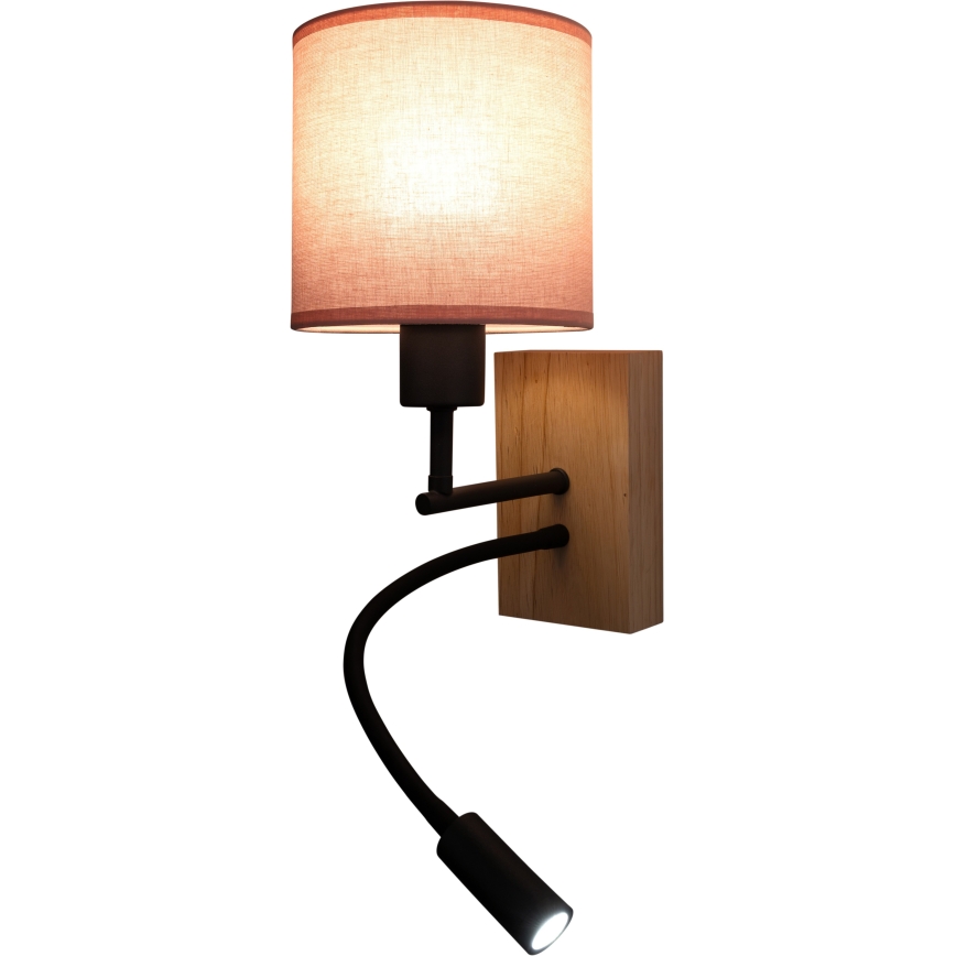 Brilagi - LED-fleksibel væglampe BOBO WOOD 1xE27/25W/230V + LED/3W eg/sort/rosa