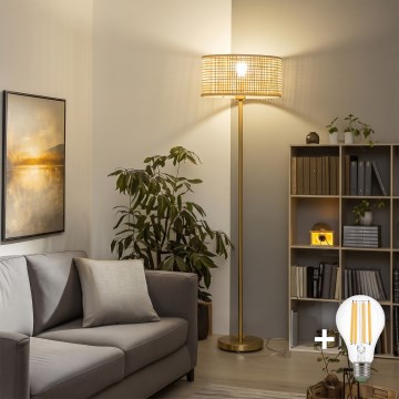 Brilagi - LED-gulvlampe CERIA 1xE27/20W/230V Ø 40 cm bambus/guld