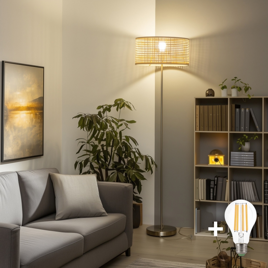 Brilagi - LED-gulvlampe CERIA 1xE27/40W/230V, Ø 25 cm, bambus/mat krom