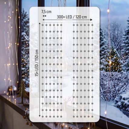 BRILAGI - LED julegardin 300xLED/8 funktioner/3xAA/USB 1,2m varm hvid