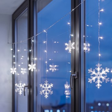 BRILAGI - LED julegardin 77xLED/3xAA/USB 3,8m snefnug kold hvid