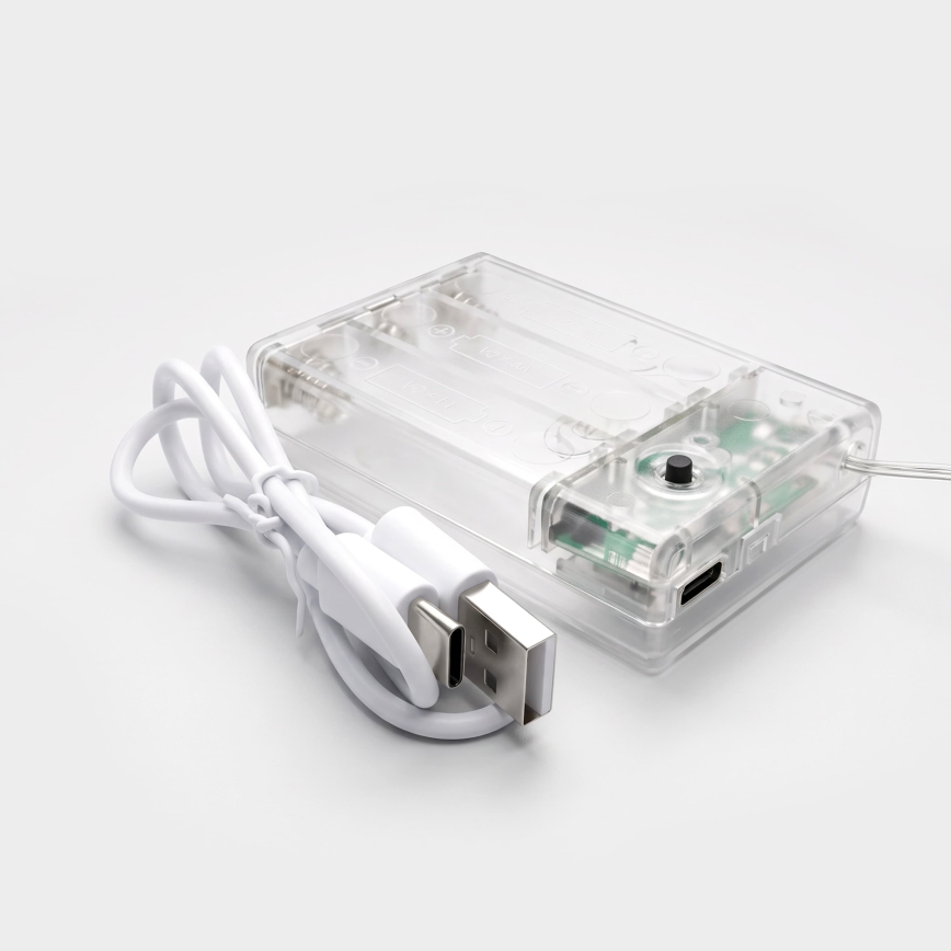 BRILAGI - LED julegardin 77xLED/3xAA/USB 3,8m snefnug kold hvid