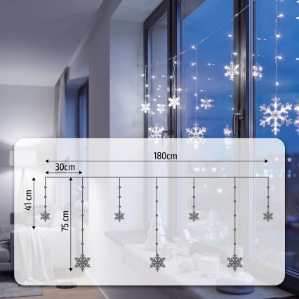 BRILAGI - LED julegardin 77xLED/3xAA/USB 3,8m snefnug kold hvid