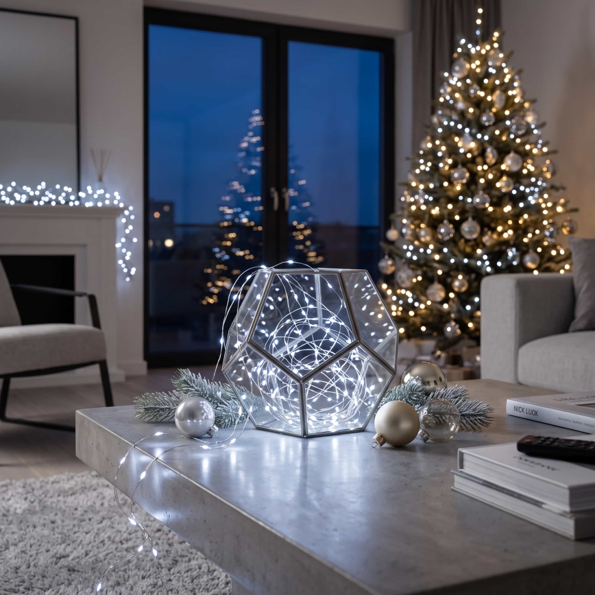 Brilagi - LED julelyskæde 100xLED/3xAA 10m kold hvid