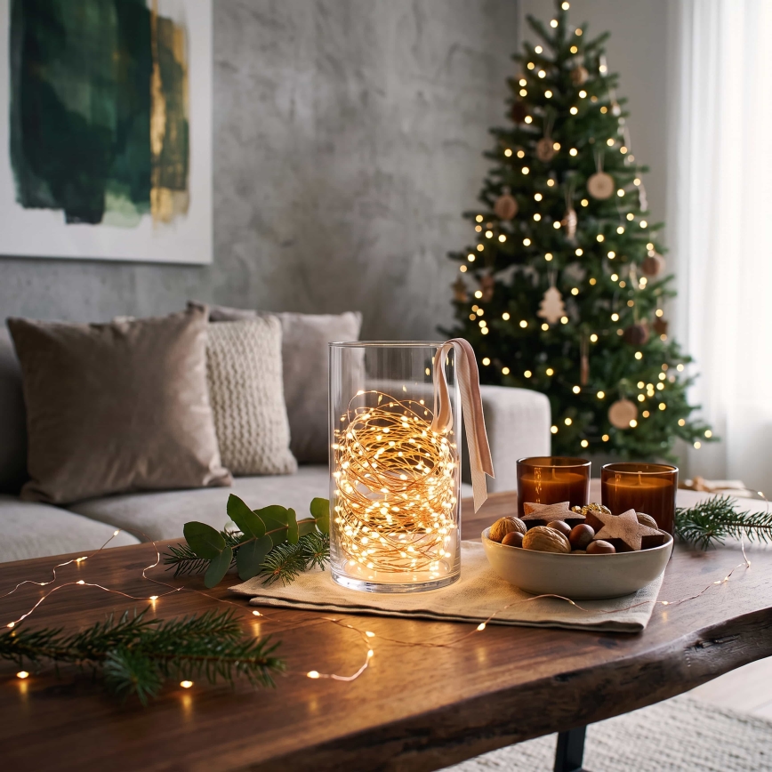 Brilagi - LED julelyskæde 100xLED/3xAA 10m varm hvid