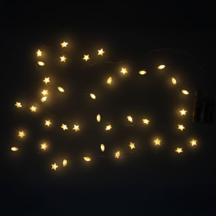 Brilagi - LED julelyskæde 40xLED/3xAA 1,8m varmhvide stjerner