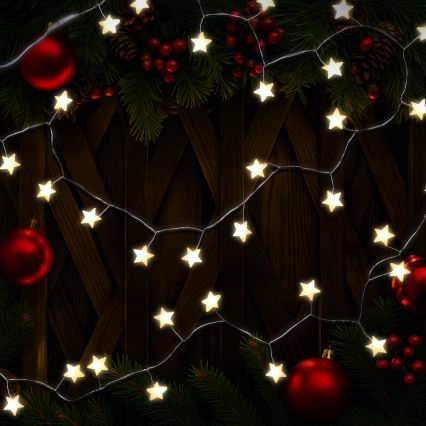 Brilagi - LED julelyskæde 40xLED/3xAA 1,8m varmhvide stjerner