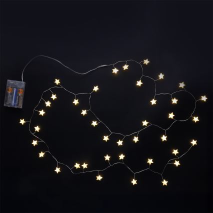 Brilagi - LED julelyskæde 40xLED/3xAA 1,8m varmhvide stjerner