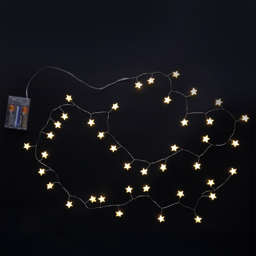 Brilagi - LED julelyskæde 40xLED/3xAA 1,8m varmhvide stjerner