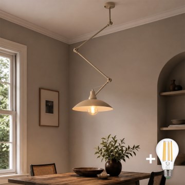 Brilagi - LED justerbar pendel på stang IRONBEAM 1xE27/60W/230V beige