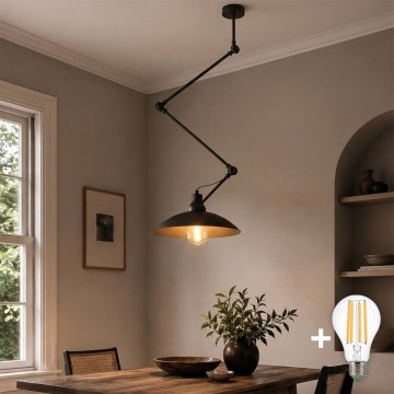 Brilagi - LED-justerbar pendel på stang IRONBEAM 1xE27/60W/230V sort