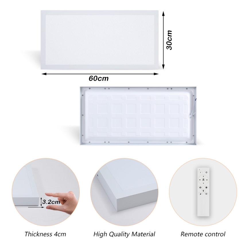 Brilagi - LED loftlampe til badeværelse dæmpbar FRAME SMART LED/30W/230V 30x60 cm 3000-6000K IP44 hvid + fjernbetjening