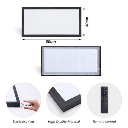Brilagi - LED loftlampe til badeværelse dæmpbar FRAME SMART LED/30W/230V 30x60 cm 3000-6000K  IP44 sort  + fjernbetjening