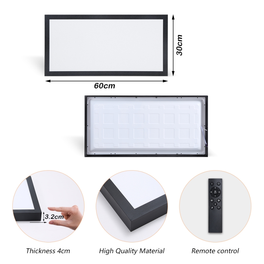 Brilagi - LED loftlampe til badeværelse dæmpbar FRAME SMART LED/30W/230V 30x60 cm 3000-6000K  IP44 sort  + fjernbetjening