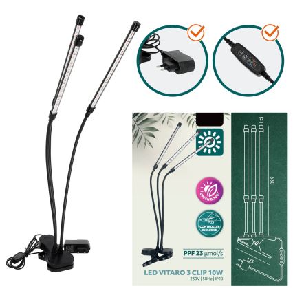 Brilagi - LED Dæmpbar fleksibel bordlampe med klemme til plantevækst VITABLOOM 3xLED/10W/230V sort