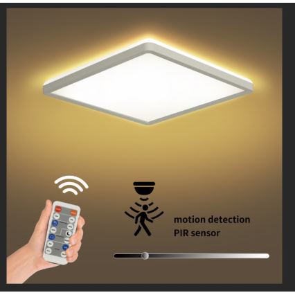 Brilagi - LED lampe m. bevægelses- og skumringssensor  dæmpbar ULTRA SLIM LED/18W/230V 30x30 cm + fjernbetjening