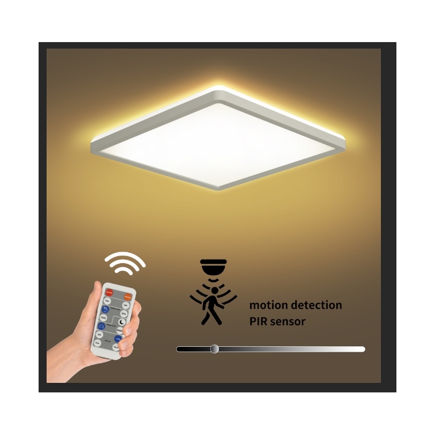 Brilagi - LED lampe m. bevægelses- og skumringssensor  dæmpbar ULTRA SLIM LED/18W/230V 30x30 cm + fjernbetjening