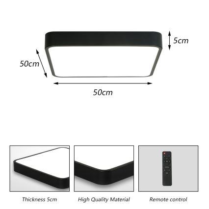 Brilagi - LED loftlampe dæmpbar POOL SQUARE LED/48W/230V 3000-6000K 50x50 cm sort + fjernbetjening