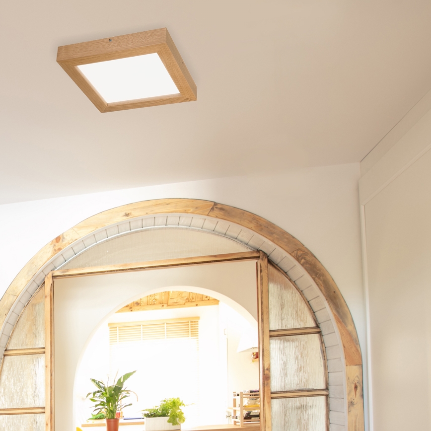 Brilagi - LED loftlampe til badeværelse dæmpbar WOODY FRAME LED/24W/230V eg 30x30 cm 3000-6000K IP44 + fjernbetjening
