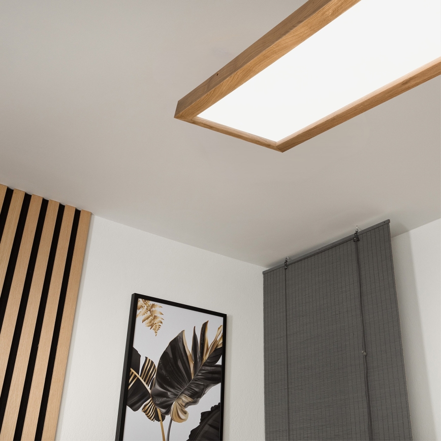 Brilagi - LED loftlampe til badeværelse dæmpbar WOODY FRAME LED/50W/230V eg 120x30 cm 3000-6000K IP44 + fjernbetjening