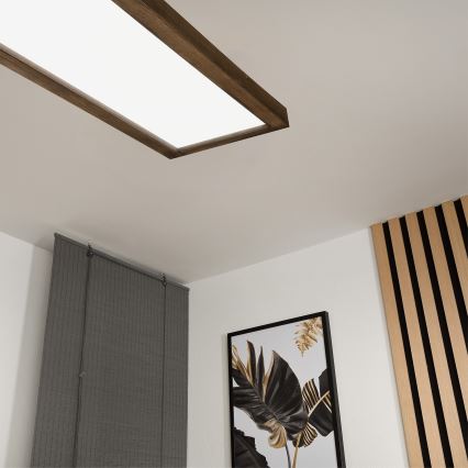 Brilagi - LED loftlampe til badeværelse dæmpbar WOODY FRAME LED/50W/230V eg 120x30 cm 3000-6000K IP44 + fjernbetjening