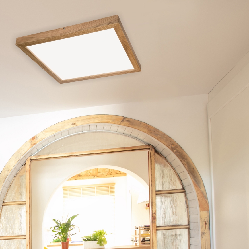 Brilagi - LED loftlampe til badeværelse dæmpbar WOODY FRAME LED/50W/230V eg 60x60 cm 3000-6000K IP44 + fjernbetjening