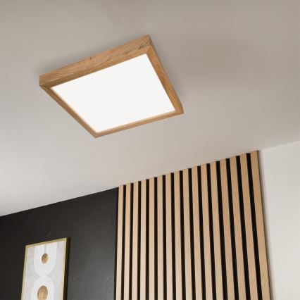 Brilagi - LED loftlampe til badeværelse dæmpbar WOODY FRAME LED/50W/230V eg 60x60 cm 3000-6000K IP44 + fjernbetjening