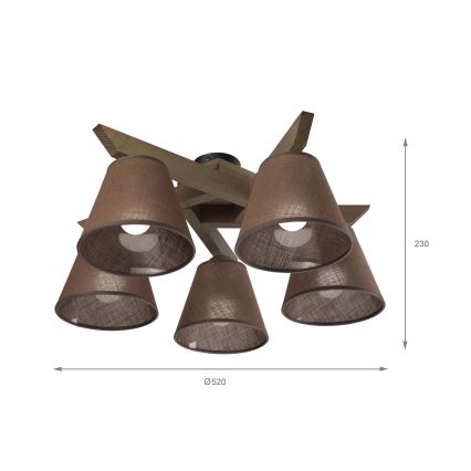 Brilagi - LED Overflademonteret loftslampe ANTHONY 5xE14/40W/230V eg valnød/brun