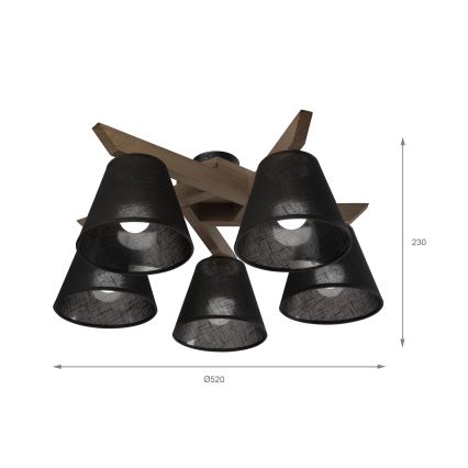 Brilagi - LED Overflademonteret loftslampe ANTHONY 5xE14/40W/230V eg valnød/sort