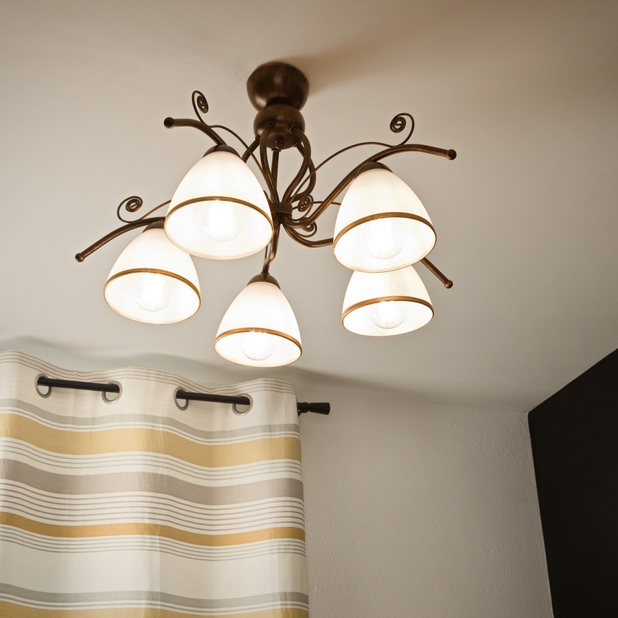 Brilagi - LED loftlampe ANTICO 5xE27/60W/230V bronzefarvet patina